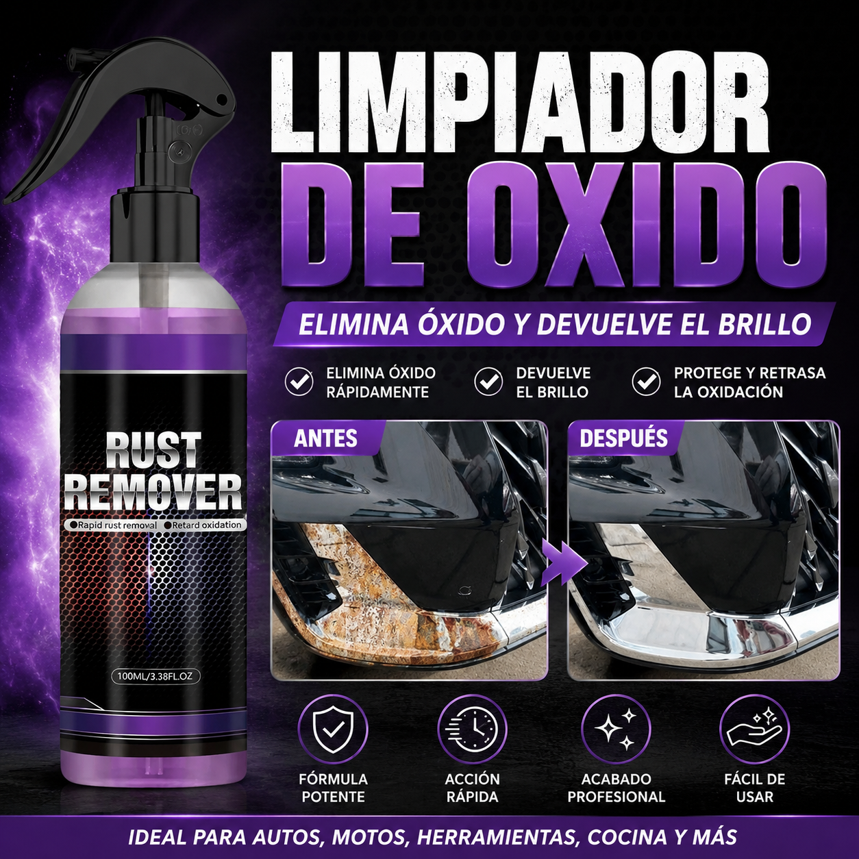 OxiClean™ – Removedor de Óxido y Contaminación Metálica | Recupera el Brillo de Autos, Cocina, Baño y Acero en Minutos | + 🎁 Guía “7 Trucos para Revivir Superficies Oxidadas” + Envío Gratis