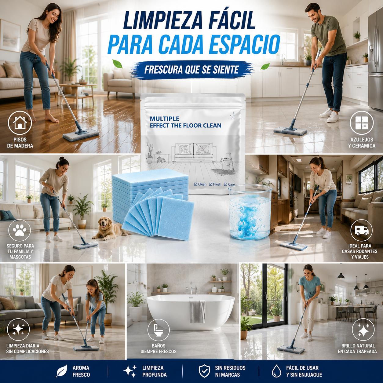 Pack 100 FloorTabs™ Tabletas Concentradas para Trapear Brillo Inmediato + 🎁Guía 25 secretos de limpieza profunda anti bacterias y virus + Envío Gratis