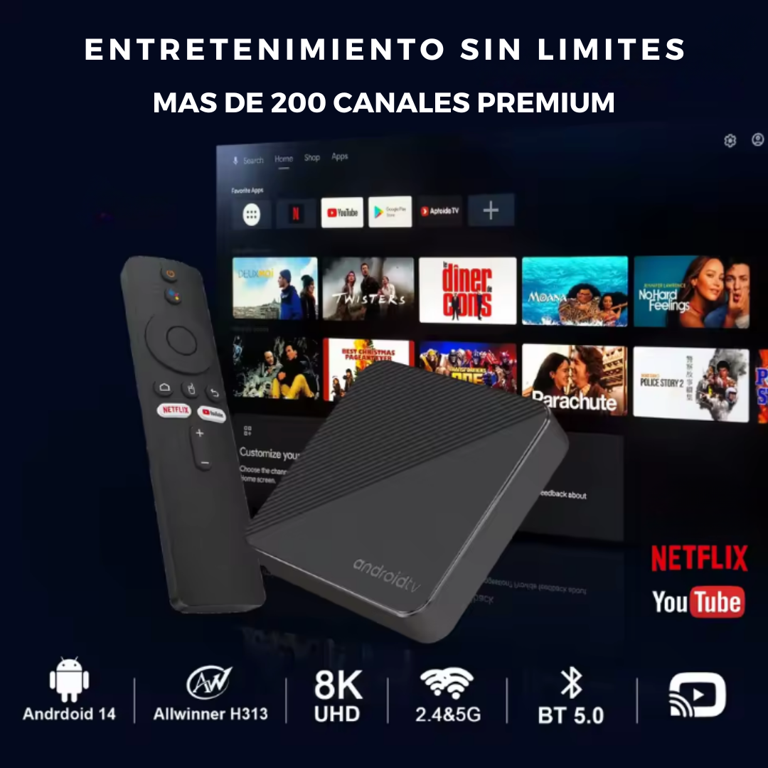 Decodificador Smart TV +1000 Canales + Compatible con tus apps favoritas – MAX TV® 📺
