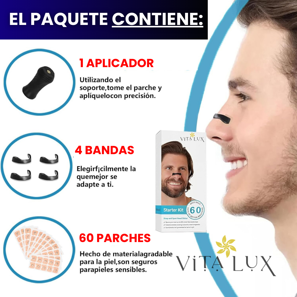 AirOpen Pack – 8 Bandas Dilatadoras + 60 Parches Magnéticos Antirronquidos | Respira Mejor Todo el Día, Reduce Ronquidos y Duerme Profundo + 🎁 Guía “15 Ejercicios para Mejorar tu Respiración en 5 Minutos al Día” + Envío Gratis