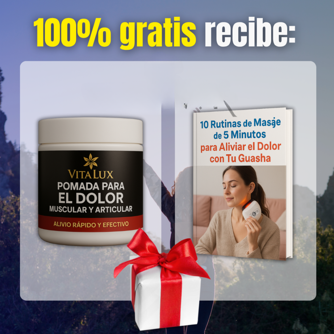 Pack 2 en 1: Masajeador Térmico Portátil Alivia Dolor Muscular, Contracturas y Estrés + 🎁 1 Pomada para Dolor Muscular y Articular + Guía “10 Rutinas de Masaje de 5 Minutos para Aliviar Dolor y Tensión con tu GuaSha”+ Envío Gratis