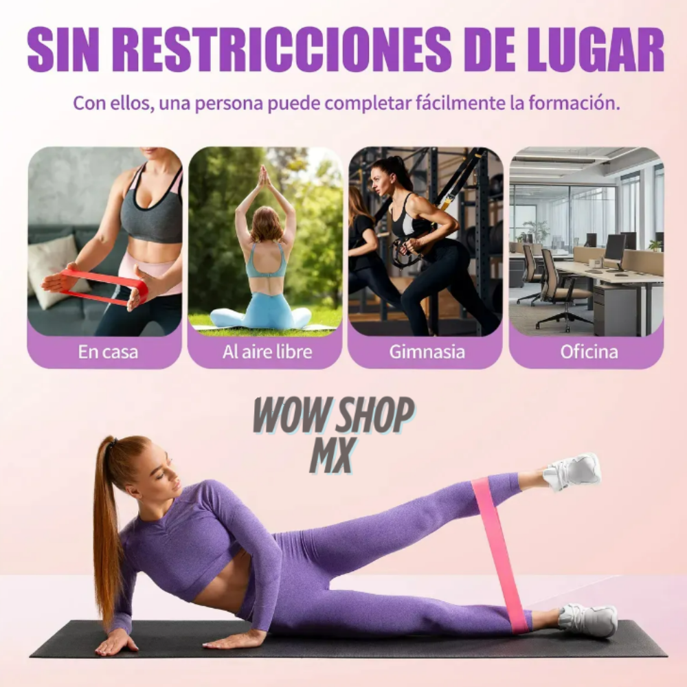 Kit 4 en 1 de Bandas de Resistencia ProFlex™ – Gym en Casa Tonifica Todo Cuerpo y Ahorra Mensualidades + 🎁 Guía “20 Rutinas Express para Tonificar en Casa sin Gym” + Envío Gratis