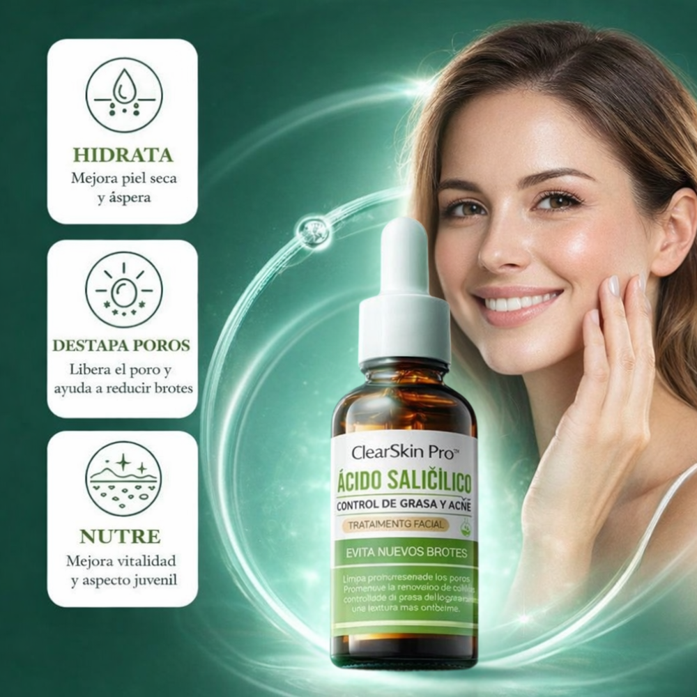 3x1 Suero ClearSkin Pro™ – Sérum de Ácido Salicílico para Acné, Brotes y Poros Obstruidos +🎁 Guía de Seguridad y Autoconfianza GRATIS + Envío Grati