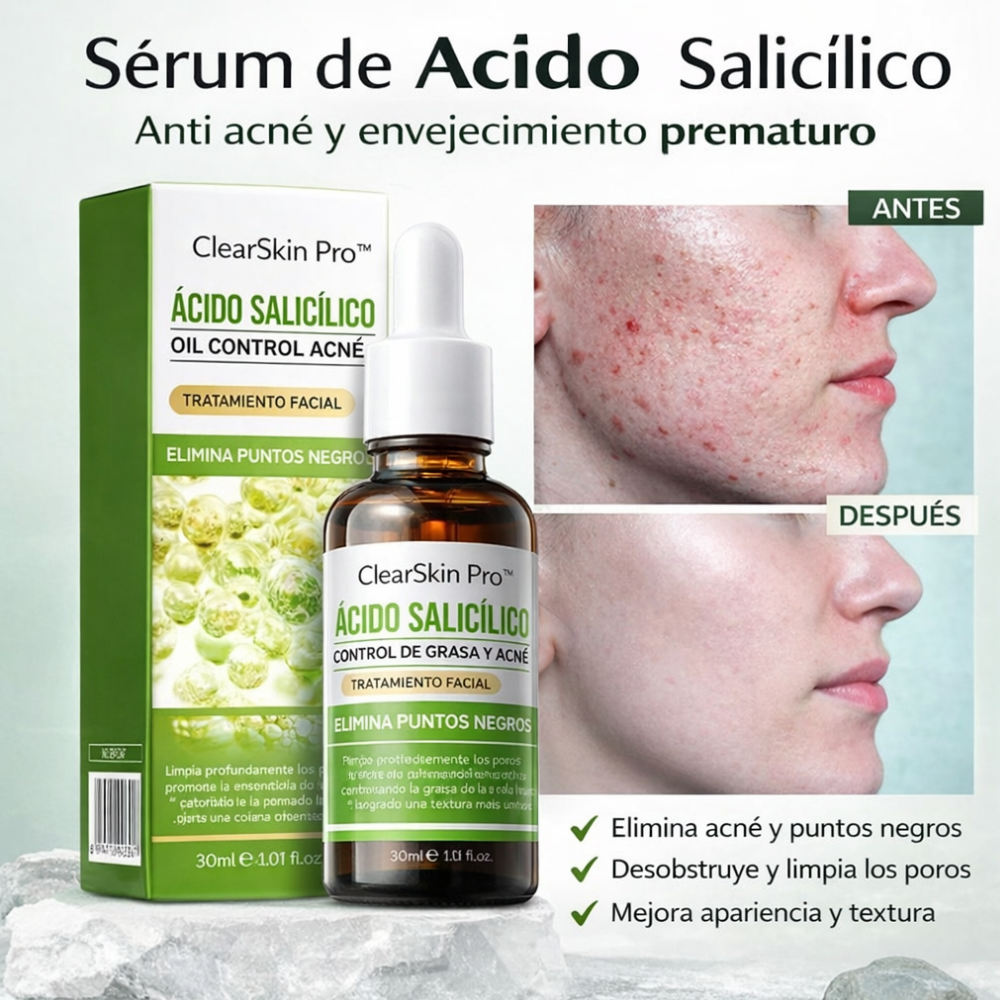 3x1 Suero ClearSkin Pro™ – Sérum de Ácido Salicílico para Acné, Brotes y Poros Obstruidos +🎁 Guía de Seguridad y Autoconfianza GRATIS + Envío Grati