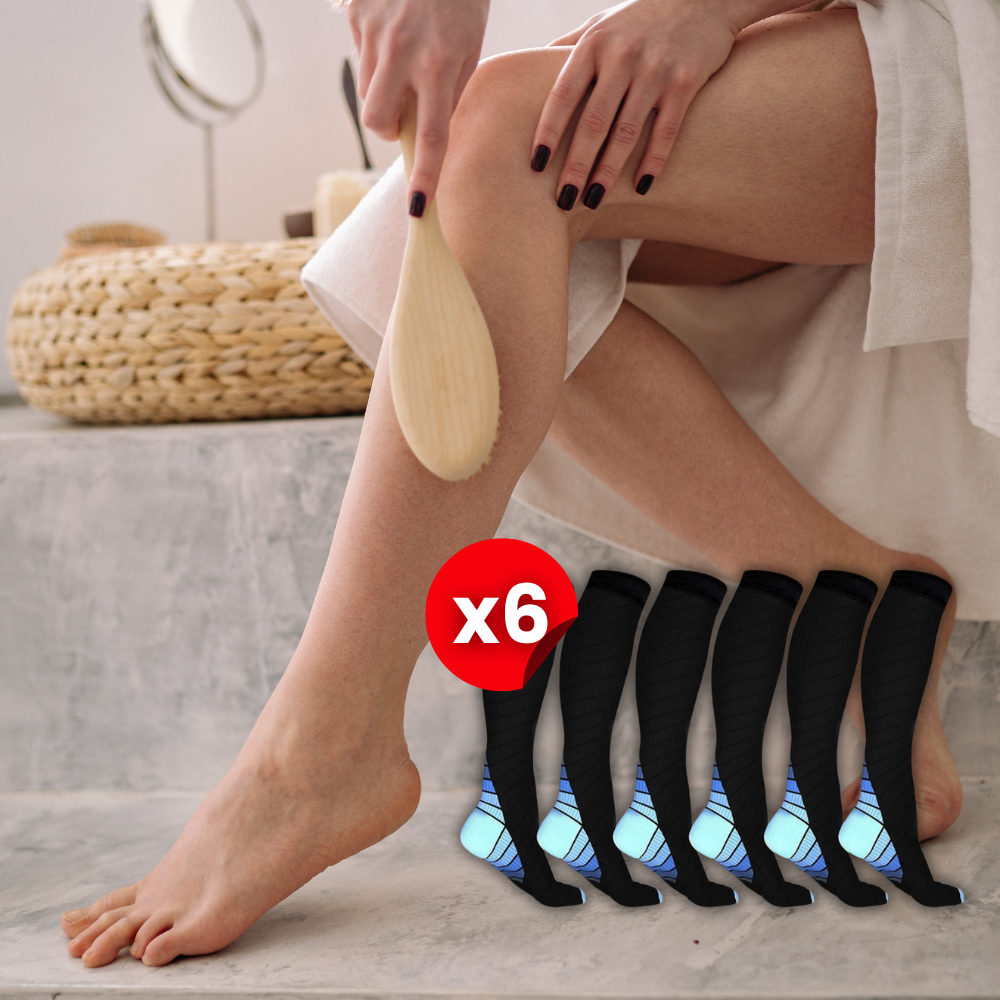 Pack x6 Pares – Calcetas de Compresión para Aliviar Várices y Mejorar la Circulación | Piernas Más Ligeras, Menos Hinchazón y Mayor Descanso Diario + 🎁 Manual de Ejercicios para Activar la Circulación + Envío Gratis + 🇫🇷 TECNOLOGIA FRANCESA 🇫🇷