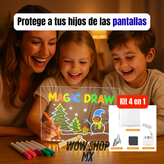 MagicDraw™ – Kit 4 en 1 de Pizarra LED Creativa para Niños + 🎁 Guía “30 Actividades Creativas sin Pantallas para Despertar la Imaginación de tus Hijos” + Envío Gratis