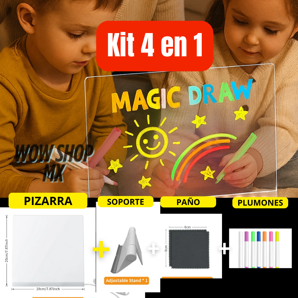 MagicDraw™ – Kit 4 en 1 de Pizarra LED Creativa para Niños + 🎁 Guía “30 Actividades Creativas sin Pantallas para Despertar la Imaginación de tus Hijos” + Envío Gratis