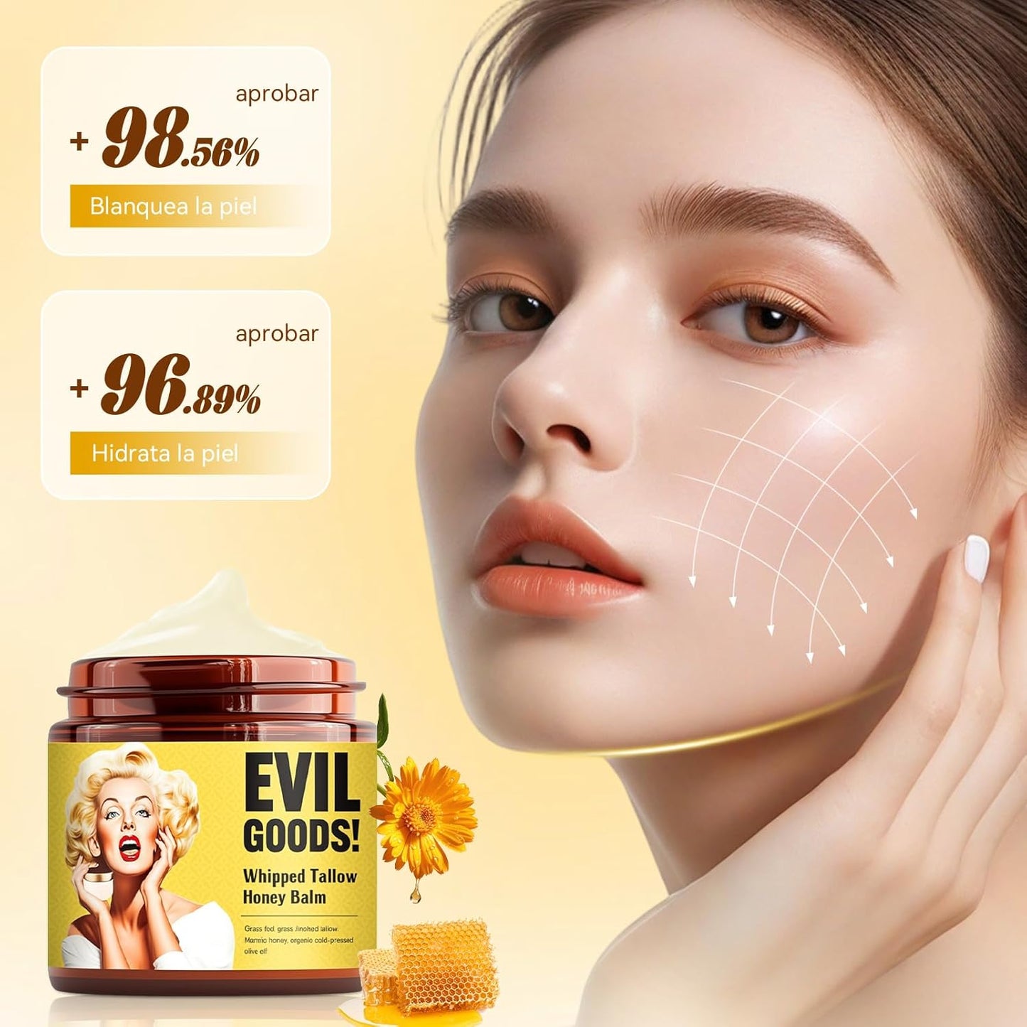 Evil Goods™ 3x1 – Crema Nutritiva de Cebo de Res y Miel para Rostro y Cuerpo + 🎁 “25 Secretos para Tener Piel de Porcelana Natural”+ Envío Gratis