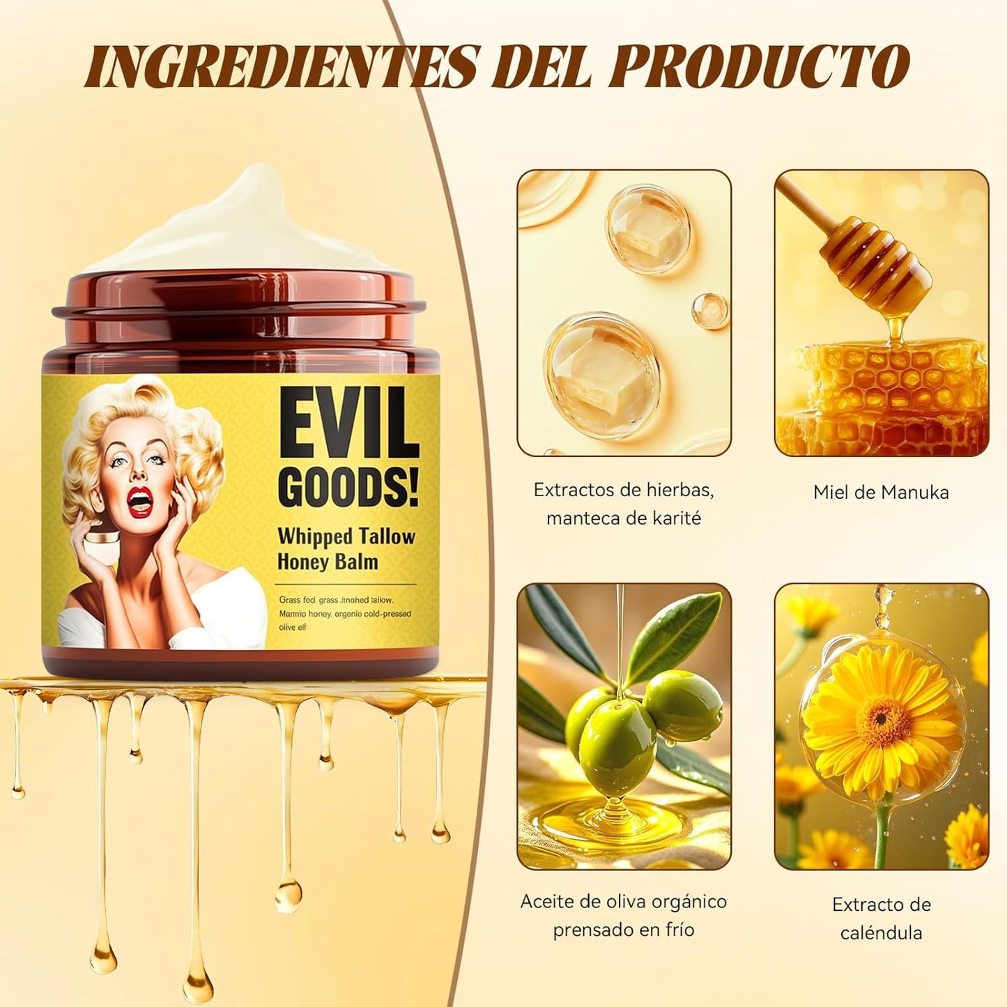 Evil Goods™ 3x1 – Crema Nutritiva de Cebo de Res y Miel para Rostro y Cuerpo + 🎁 “25 Secretos para Tener Piel de Porcelana Natural”+ Envío Gratis