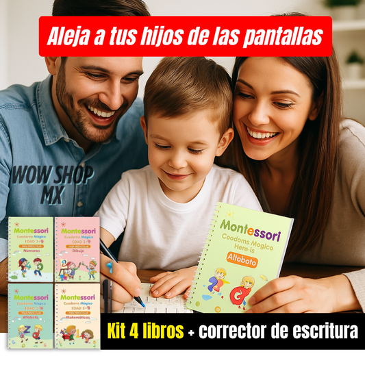 Kit 4 Libros de Caligrafía Reutilizable MagicWrite™ + Corrector de escritura✍️ | Estimula la Creatividad de tus Hijos + 🎁 Guía “21 Actividades para Desconectar a tus Hijos de las Pantallas y Potenciar su Creatividad”+ Envío Gratis