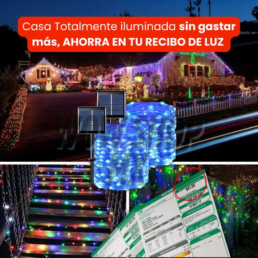 2 en 1 SolarLights™ – Serie de Luces Solares Navideñas LED 🎄 | Crea una Navidad Elegante y Brillante + 🎁 Guía “12 Ideas de Decoración Navideña Elegante con Poco Dinero” + Envío Gratis
