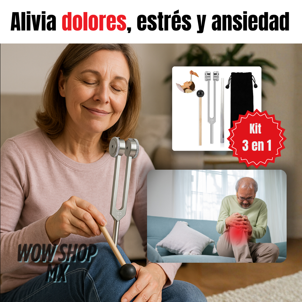 Harmony™ – Kit Terapéutico 3 en 1 para Aliviar Dolor Muscular, Articular y Estrés | Diapasón 128 Hz + Mazo Terapéutico + 🎁 REGALO ESPECIAL + Envío Gratis