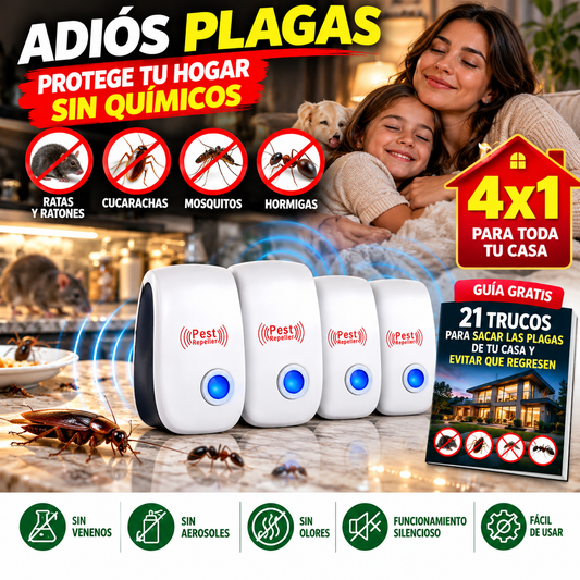 4x1 Repelente Ultrasónico Anti Plagas™ |Para Ratas, Ratones, Cucarachas y Mosquitos +  🎁 Guía “21 Trucos para un Hogar Limpio y Seguro" + Envío GRATIS”