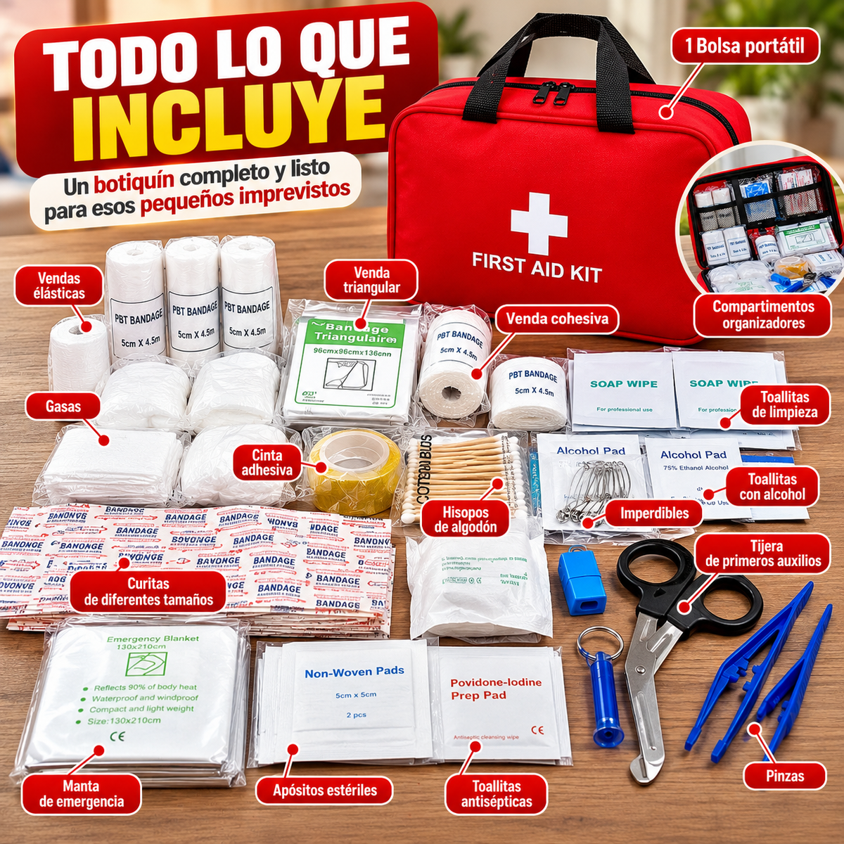 Kit Botiquín de Primeros Auxilios Equipado | Prepárate para los Imprevistos en Casa, Auto o Viajes + 🎁 Guía de Primeros Auxilios + Envío Gratis