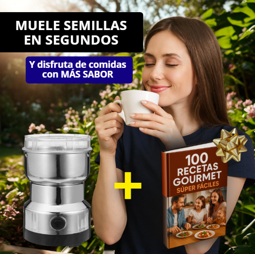 Combo Gourmet™ 2 en 1⚡ Molino Eléctrico  MultiGrind | Muele Café, Semillas y Chiles en Segundos + 🎁Guía Exclusiva con 100 Recetas  Gourmet Fáciles y Deliciosas + Envío Gratis
