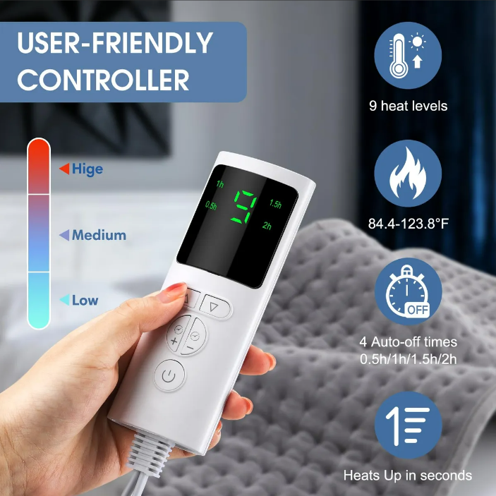 ThermaRelax™ – Almohadilla Térmica Eléctrica 60x30cm | 9 Niveles de Temperatura para Alivio Muscular y Cólicos + 🎁 “25 Rutinas de Terapia de Calor para Aliviar Dolor en Casa” + Envío Gratis