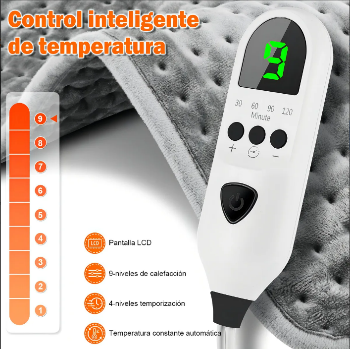 ThermaRelax™ – Almohadilla Térmica Eléctrica 60x30cm | 9 Niveles de Temperatura para Alivio Muscular y Cólicos + 🎁 “25 Rutinas de Terapia de Calor para Aliviar Dolor en Casa” + Envío Gratis