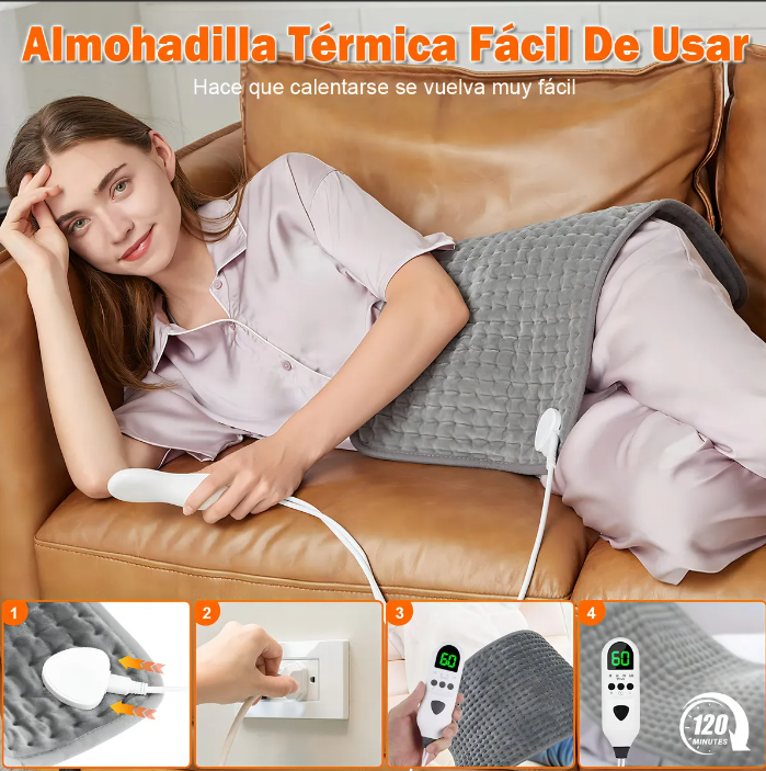 ThermaRelax™ – Almohadilla Térmica Eléctrica 60x30cm | 9 Niveles de Temperatura para Alivio Muscular y Cólicos + 🎁 “25 Rutinas de Terapia de Calor para Aliviar Dolor en Casa” + Envío Gratis