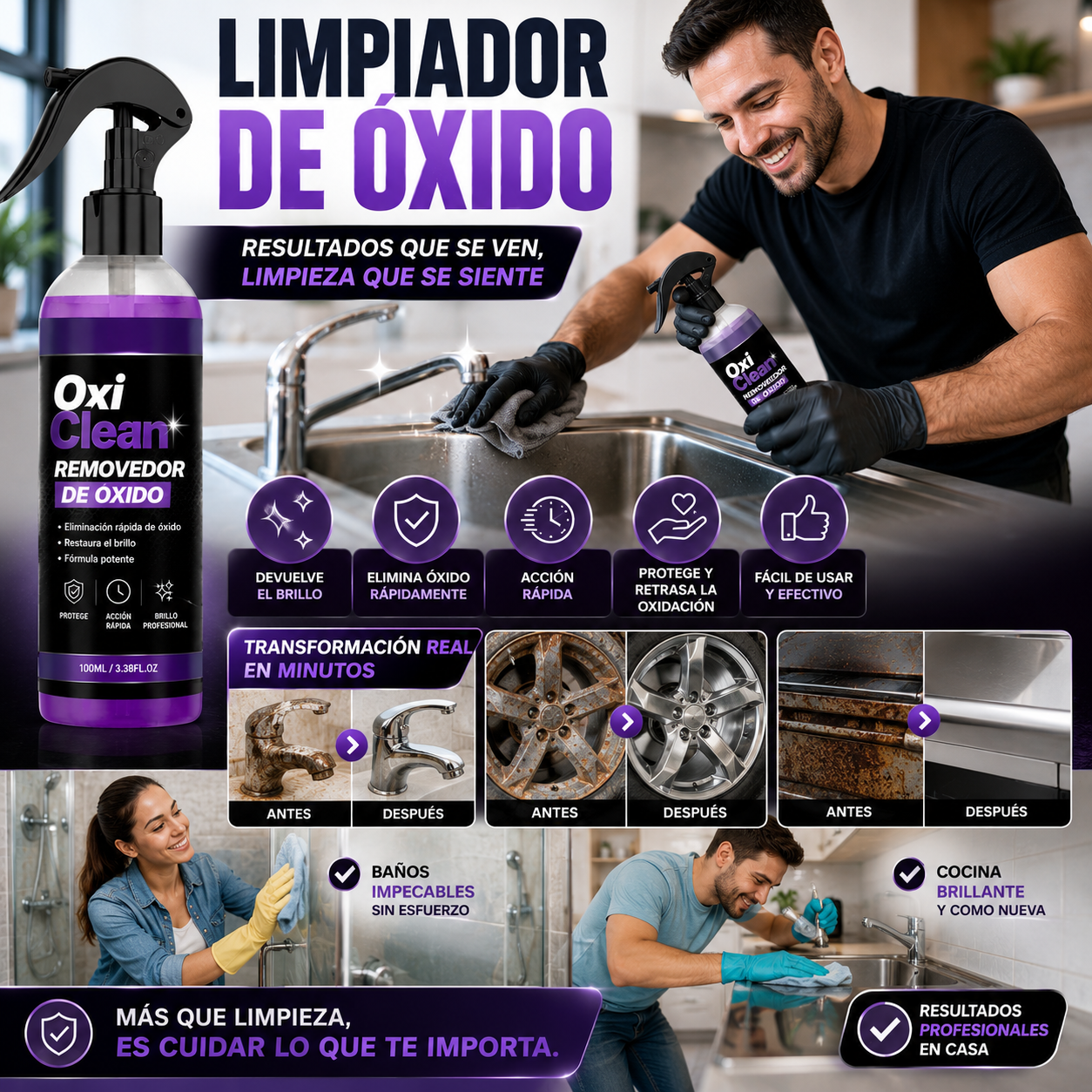 OxiClean™ – Removedor de Óxido y Contaminación Metálica | Recupera el Brillo de Autos, Cocina, Baño y Acero en Minutos | + 🎁 Guía “7 Trucos para Revivir Superficies Oxidadas” + Envío Gratis