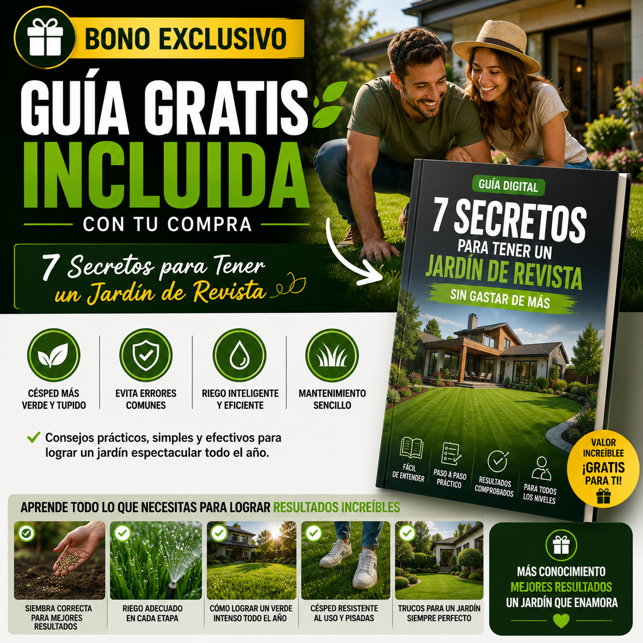 Semillas Mágicas GreenVelvet™ – para un Césped Verde, Tupido y Duradero + 🎁 Guía “7 Secretos para Tener un Jardín de Revista”+ Envío Gratis