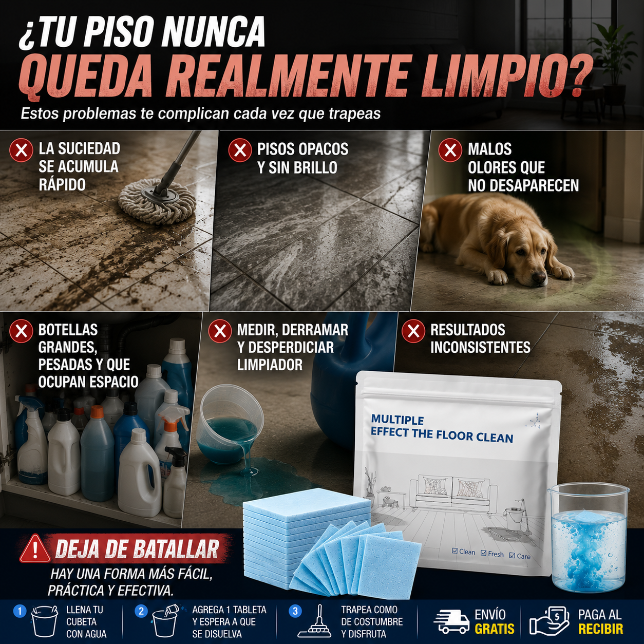 Pack 100 FloorTabs™ Tabletas Concentradas para Trapear Brillo Inmediato + 🎁Guía 25 secretos de limpieza profunda anti bacterias y virus + Envío Gratis