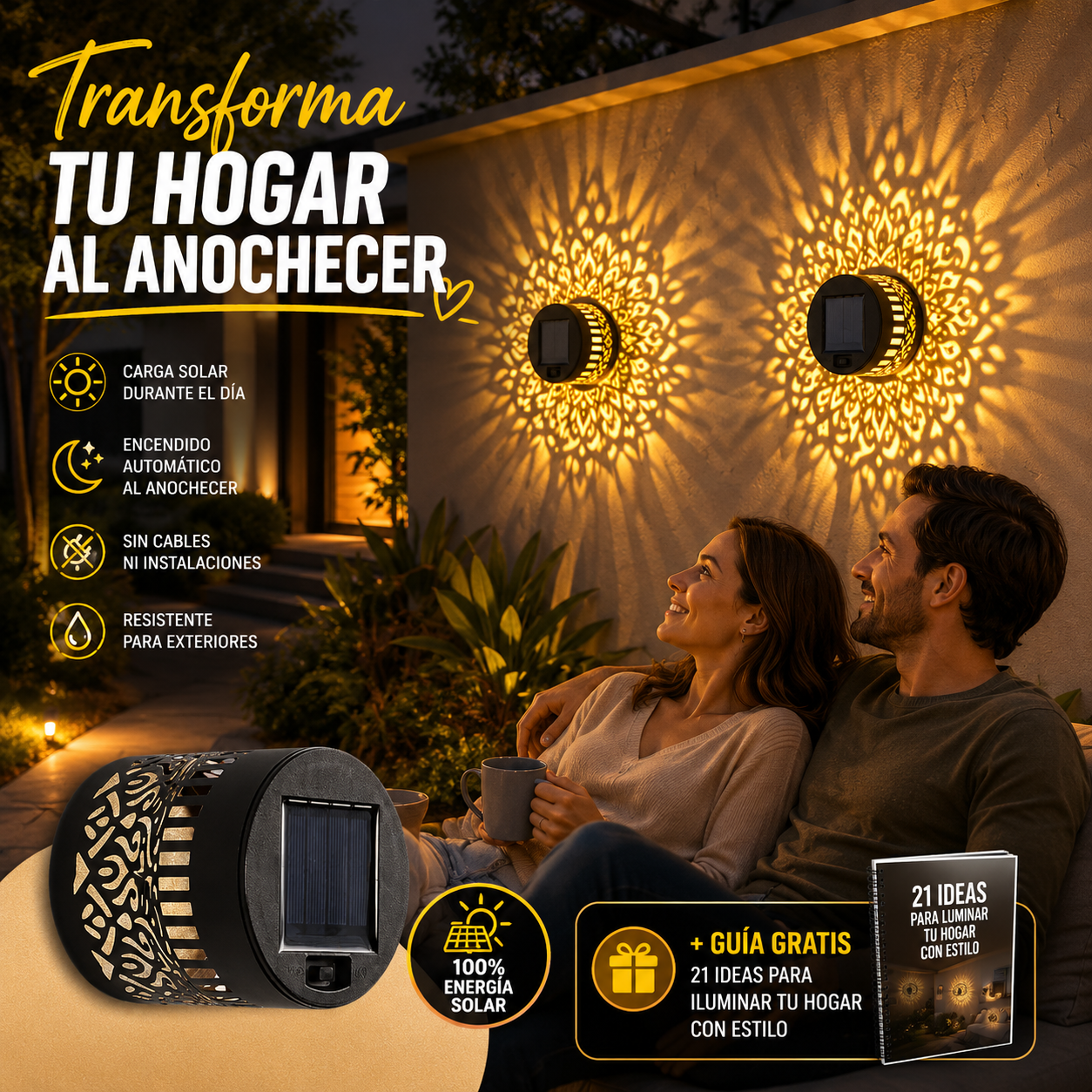 LumiMandala™ Lámpara Solar Decorativa de Proyección Mandala + 🎁 Guía "21 Ideas para Iluminar tu Hogar con Estilo" + Envío Gratis