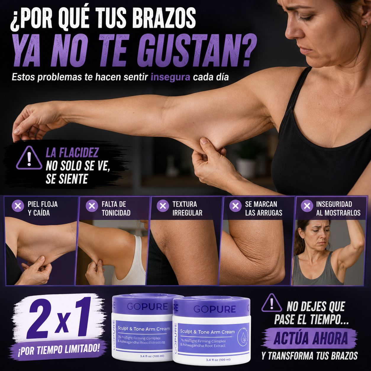 2x1 Sculpt & Tone™ Crema Reafirmante y Tonificante para Brazos Flacidez y Firmeza + 🎁 “Rutinas Express Quema Grasa de 5 Minutos” + Envío Gratis