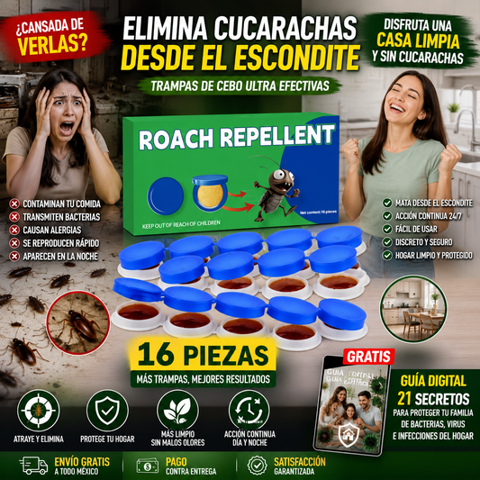 RoachStop™ 16 Piezas – Trampas Mata Cucarachas para Cocina y Hogar + 🎁 “21 Secretos para Proteger tu Familia de Bacterias y Virus del Hogar”+ Envío Gratis