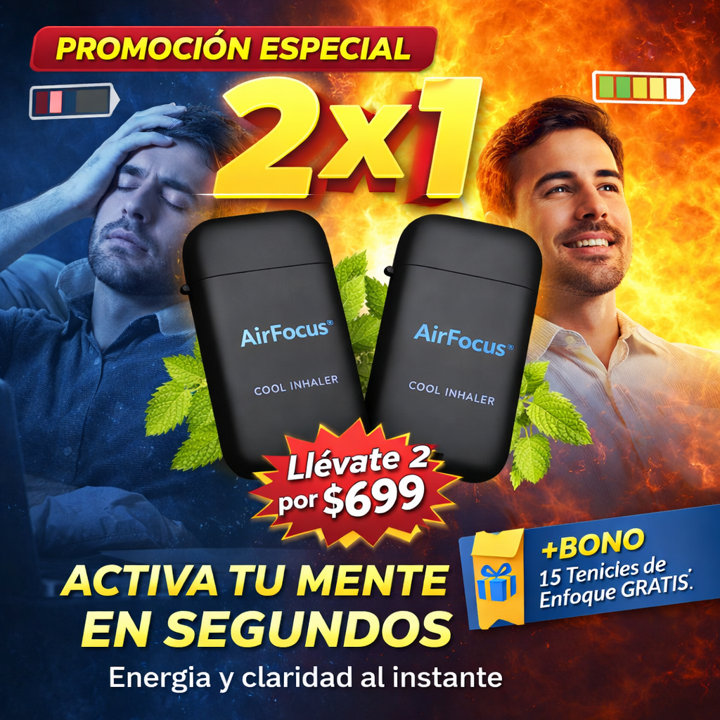 2x1 AirFocus™ Inhalador Energizante – Activa tu Mente en Segundos | Enfoque, Energía y Claridad Instantánea + 🎁 15 Técnicas de Enfoque GRATIS + Envío Gratis