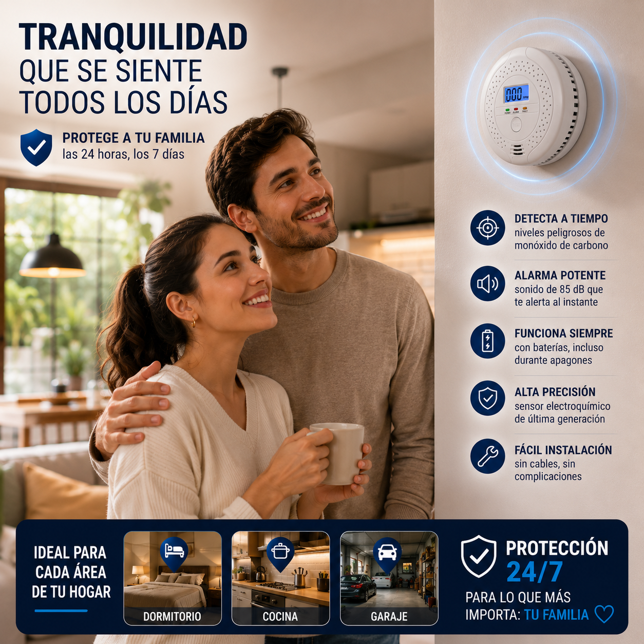 Pack x3 Detectores de Monóxido de Carbono™ | Sensor de Alta Precisión + Alarma de Gas | 🎁 Guía "21 Riesgos que Toda Familia Debería Prevenir" + Envío Gratis