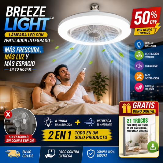 2 en 1 BreezeLight™ – Lámpara LED con Ventilador Integrado + 🎁 "21 Trucos para Hacer que tu Casa se Vea Más Grande, Ordenada y Moderna" + Envío Gratis