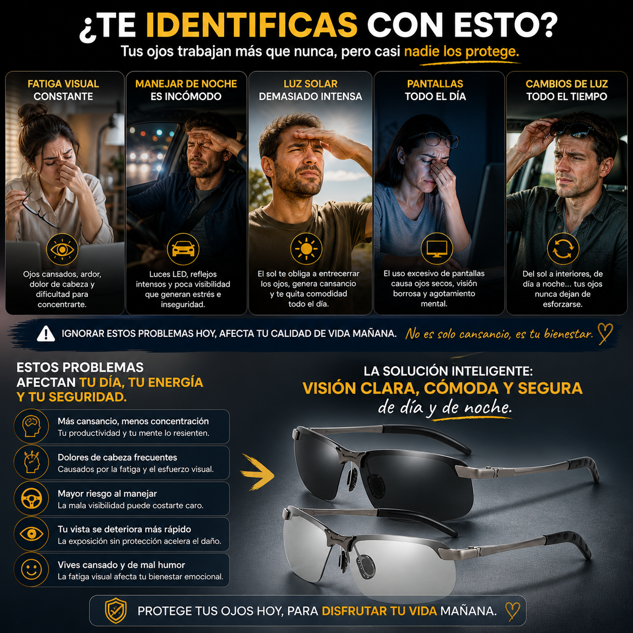 Pack 2x1 VisionPro™  – Gafas Fotocromáticos para Día y Noche | Descansa tu Vista, Maneja con Más Comodidad y Reduce Reflejos + 🎁 Guía “Cómo Descansar tu Vista en la Era Digital” + Envío Gratis