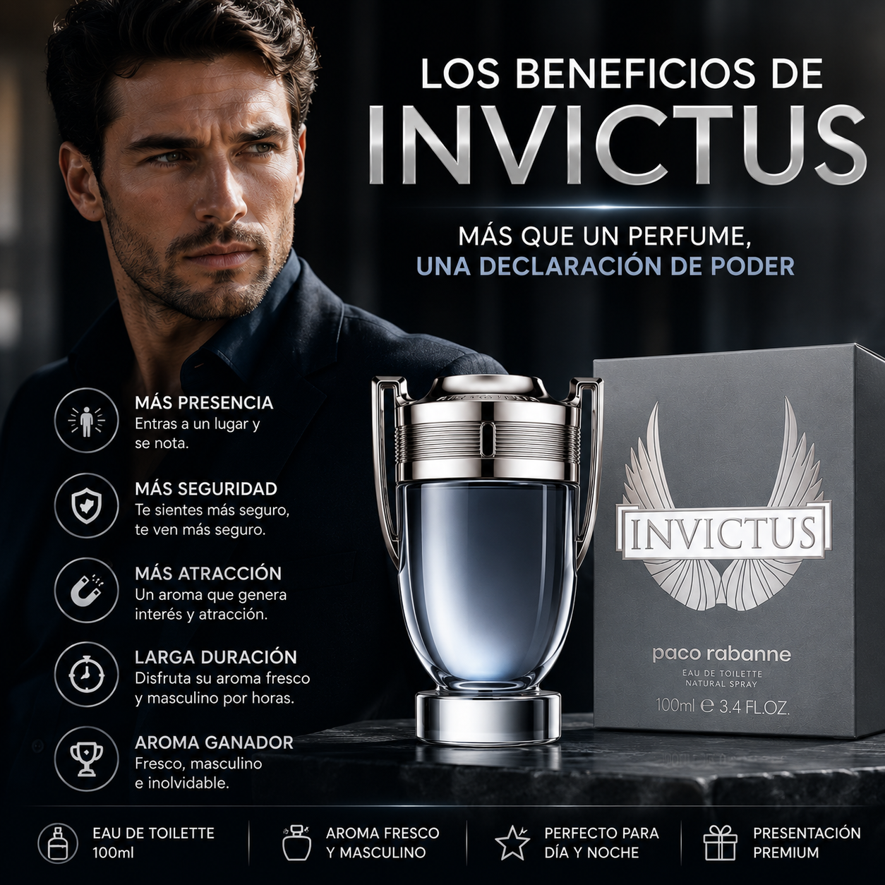 Invictus EDT 100ml – La Fragancia Masculina, Fresca y Adictiva | Presencia, Seguridad y Atracción + 🎁 Guía “7 Secretos para Oler como un Hombre de Alto Valor” + Envío Gratis