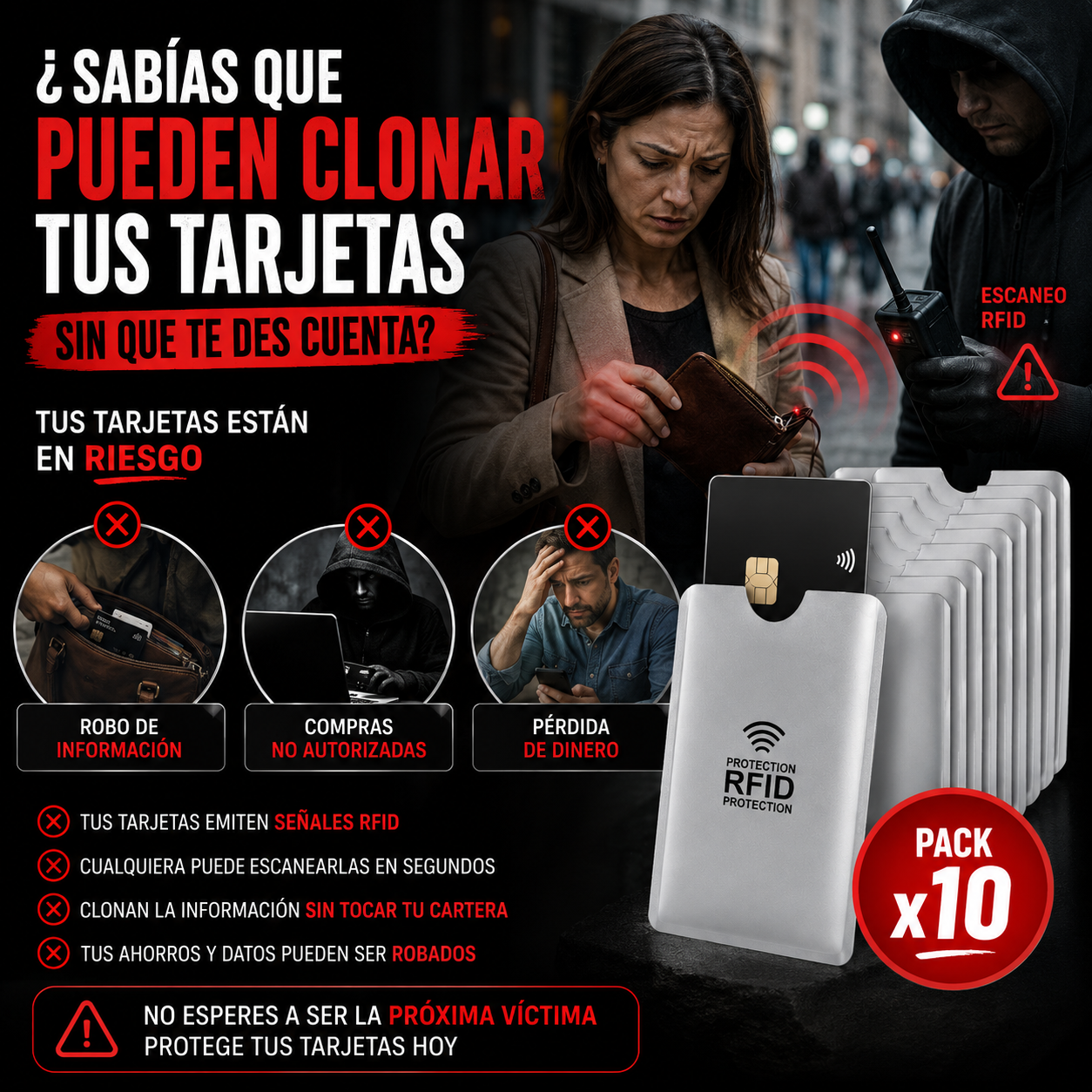 Pack x10 CardShield™ Protectores Anti-clonación RFID para Tarjetas + 🎁 Guía “21 Consejos para Proteger tu Dinero y Tarjetas” GRATIS + Envío Gratis