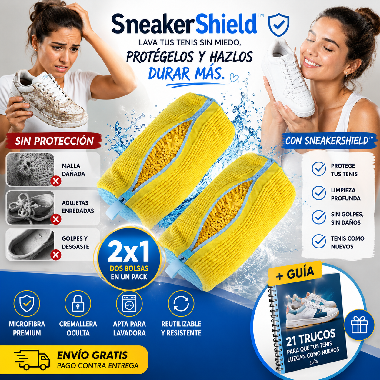 Pack 2x1 SneakerShield™ Bolsa Premium para Lavar Tenis | Protege Durante el Lavado + 🎁 Guía "21 Trucos para que tus Tenis Luzcan Como Nuevos" + Envío Gratis