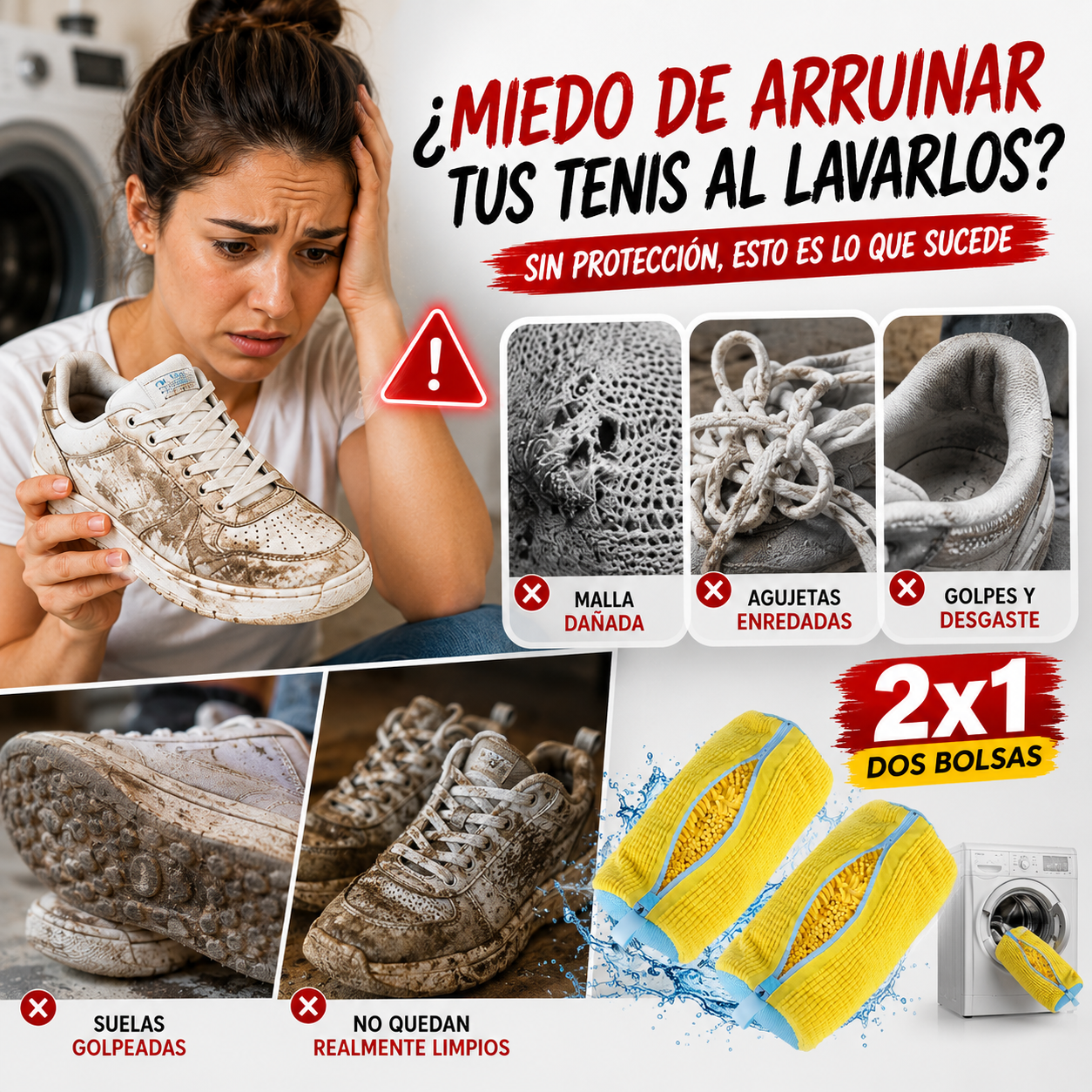 Pack 2x1 SneakerShield™ Bolsa Premium para Lavar Tenis | Protege Durante el Lavado + 🎁 Guía "21 Trucos para que tus Tenis Luzcan Como Nuevos" + Envío Gratis
