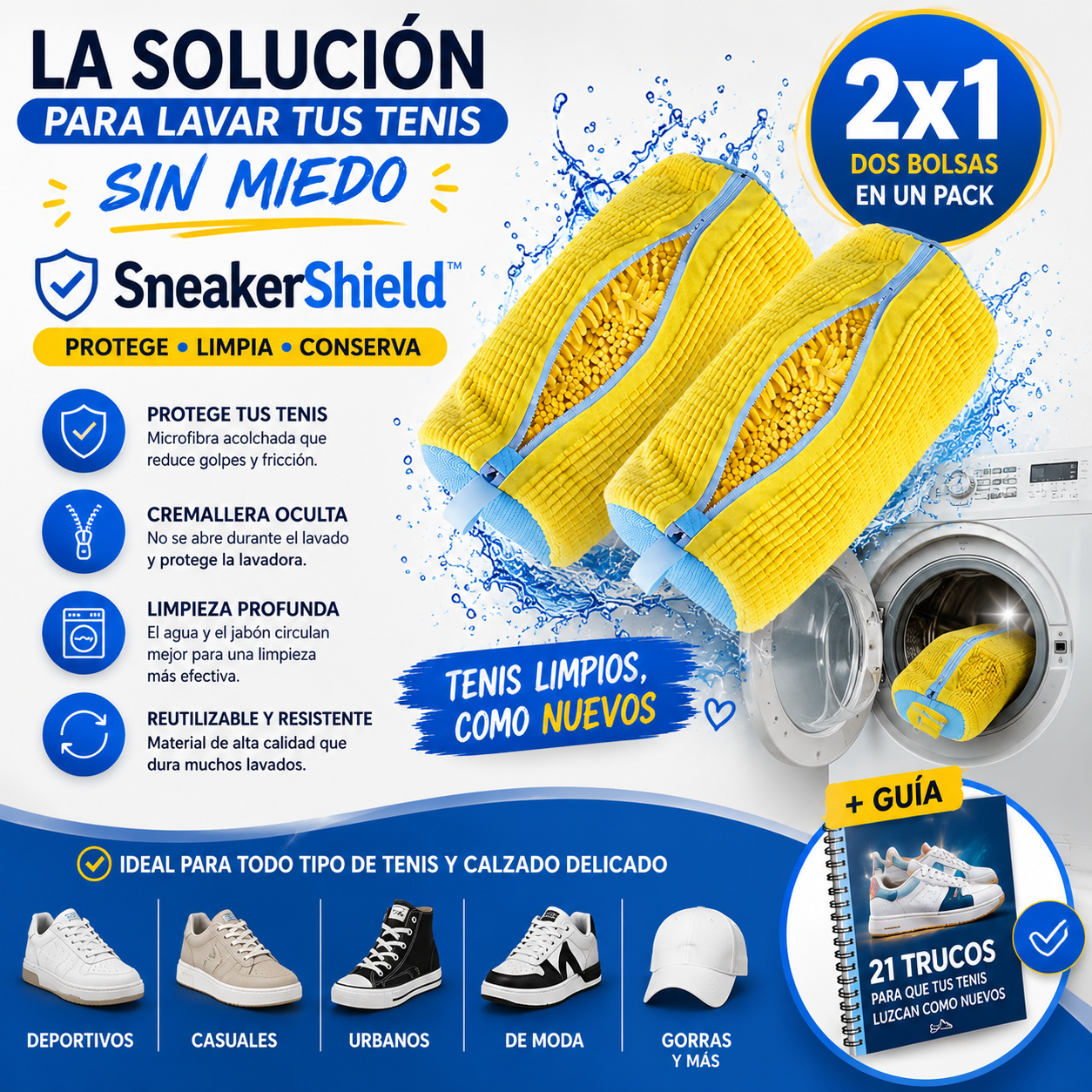 Pack 2x1 SneakerShield™ Bolsa Premium para Lavar Tenis | Protege Durante el Lavado + 🎁 Guía "21 Trucos para que tus Tenis Luzcan Como Nuevos" + Envío Gratis