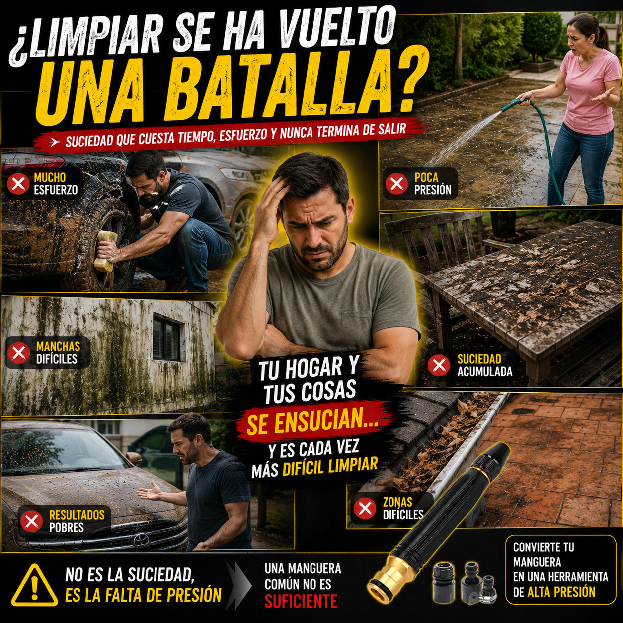 HydroJet Pro™ – Boquilla de Agua para Manguera 5 Veces Más Presión | Patios, Autos y Fachadas + 🎁 Guía Digital "21 Trucos de Limpieza Profunda para el Hogar" GRATIS + Envío Gratis