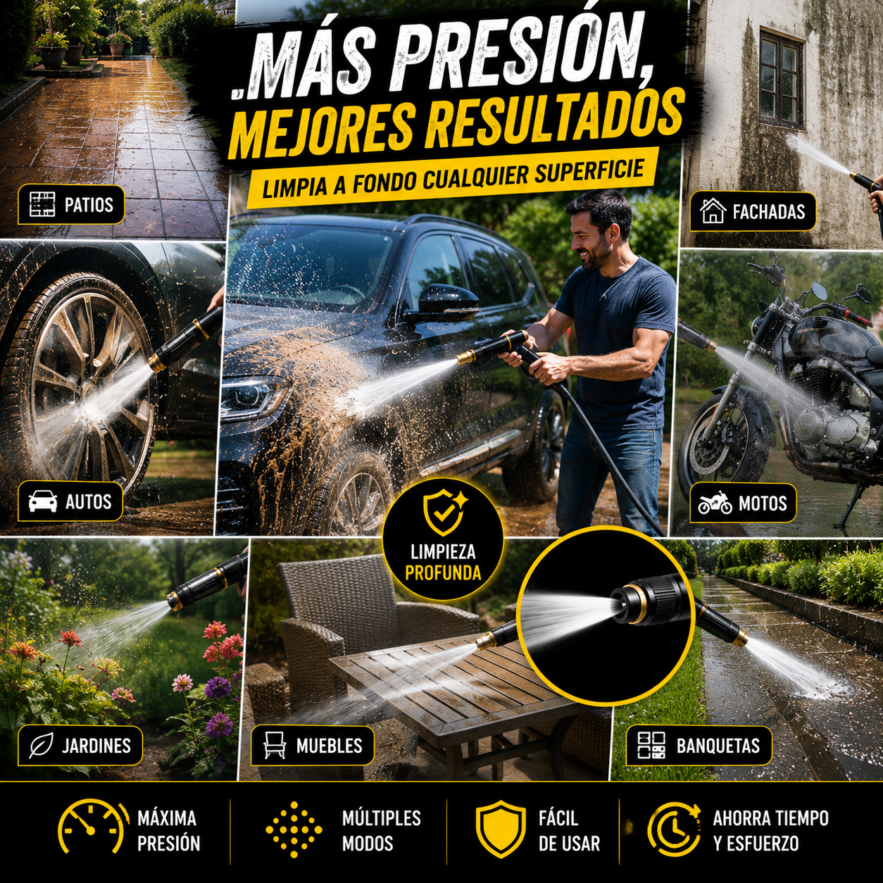 HydroJet Pro™ – Boquilla de Agua para Manguera 5 Veces Más Presión | Patios, Autos y Fachadas + 🎁 Guía Digital "21 Trucos de Limpieza Profunda para el Hogar" GRATIS + Envío Gratis