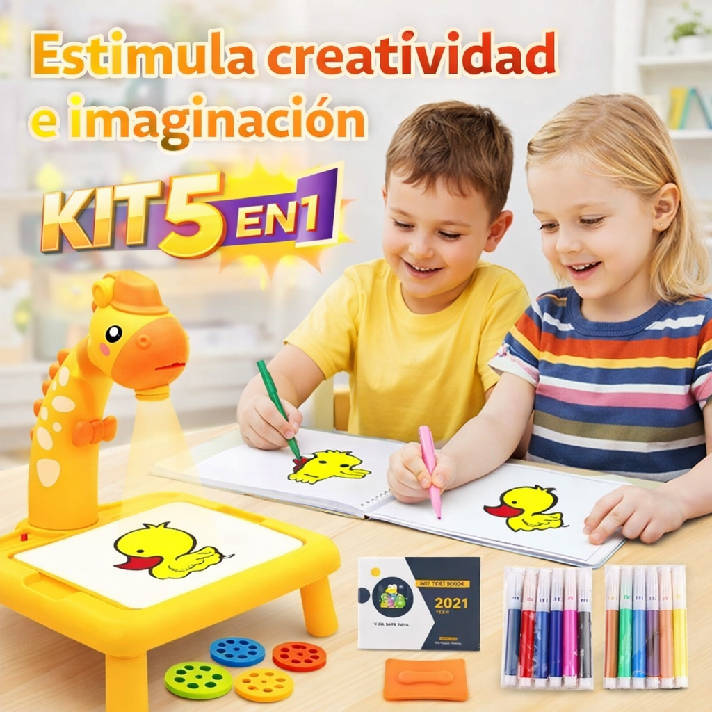 Kit 5 en 1 GiraDraw™ – Proyector LED de Mesa para Niños | Dibuja Fácil, Estimula la Creatividad y Reduce Pantallas | Aprendizaje Divertido + 🎁 “30 Actividades Creativas para Potenciar el Talento de tu Hijo” + Envío Gratis