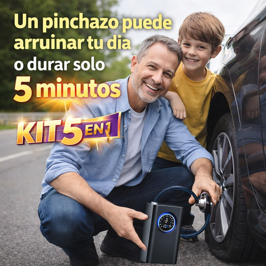 Kit 5 en 1 AirGo™ – Compresor de Aire Portátil Inalámbrico | Infla Llantas en Minutos, Sin Gasolineras ni Cables + 🎁 “Guía de Emergencias en Carretera y Mantenimiento Preventivo” + Envío Gratis