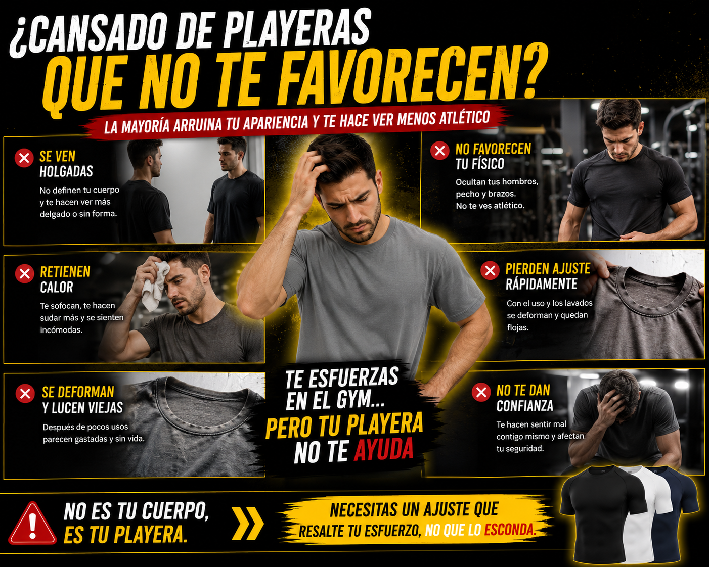 Pack 3 Playeras Athletic Fit™ | Ajuste Atlético, Transpirables y Cómodas + 🎁 Guía Fitness GRATIS
