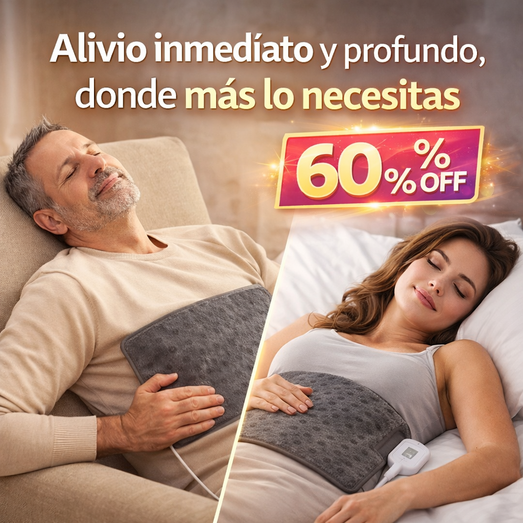 ThermaRelax™ – Almohadilla Térmica Eléctrica 60x30cm | 9 Niveles de Temperatura para Alivio Muscular y Cólicos + 🎁 “25 Rutinas de Terapia de Calor para Aliviar Dolor en Casa” + Envío Gratis