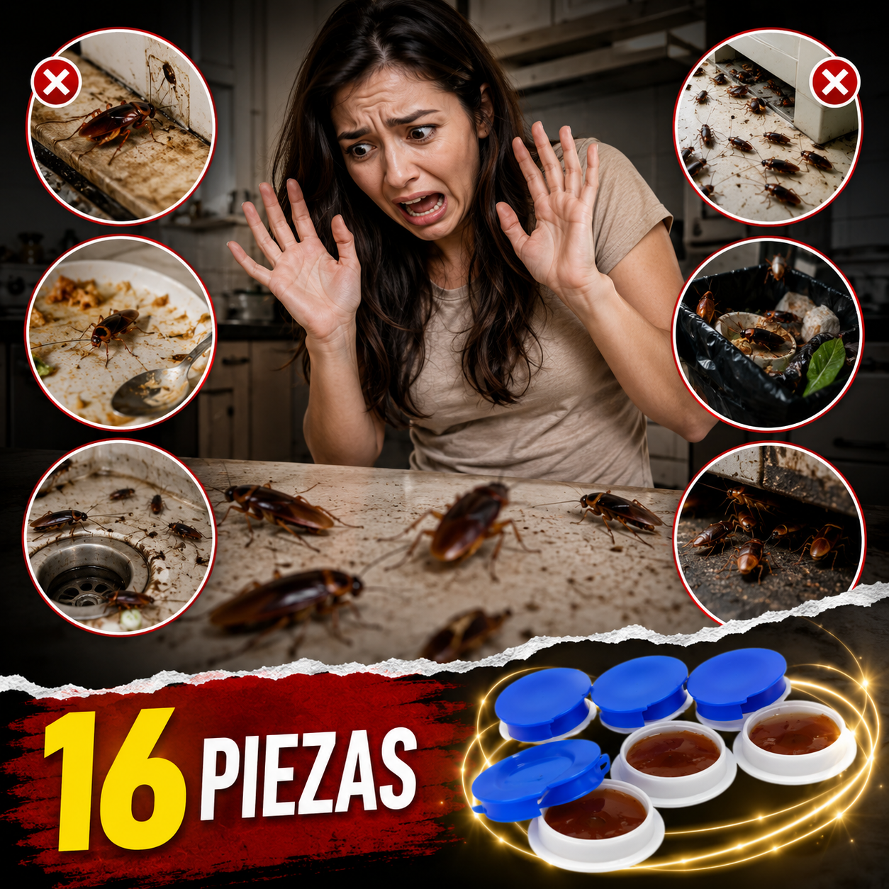 RoachStop™ 16 Piezas – Trampas Mata Cucarachas para Cocina y Hogar + 🎁 “21 Secretos para Proteger tu Familia de Bacterias y Virus del Hogar”+ Envío Gratis