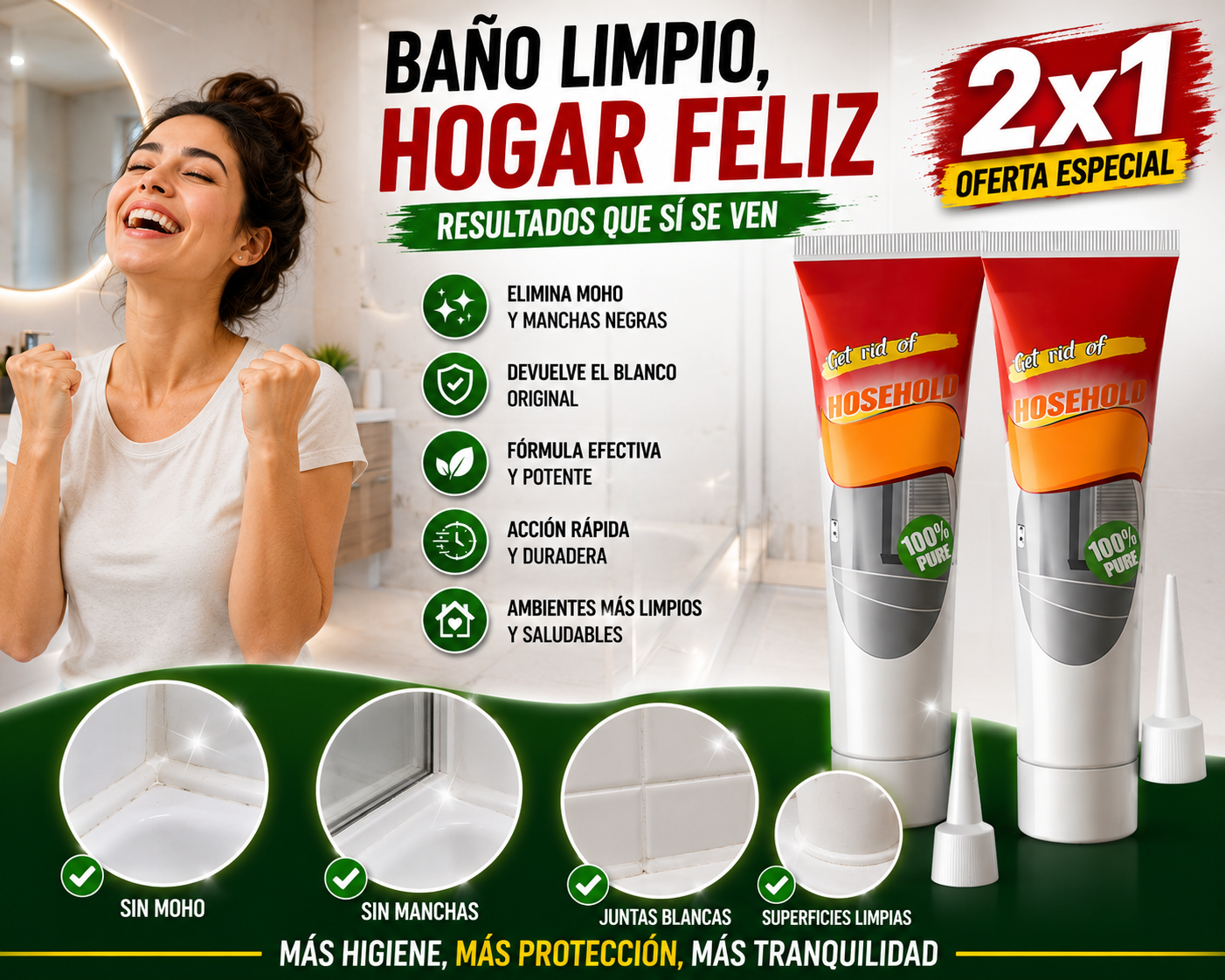 QuitaMoho™ 2x1 – Gel Removedor de Moho para Baño y Cocina+ 🎁 “21 Trucos para que tu Baño y Cocina se Vean Como Nuevos” + Envío Gratis