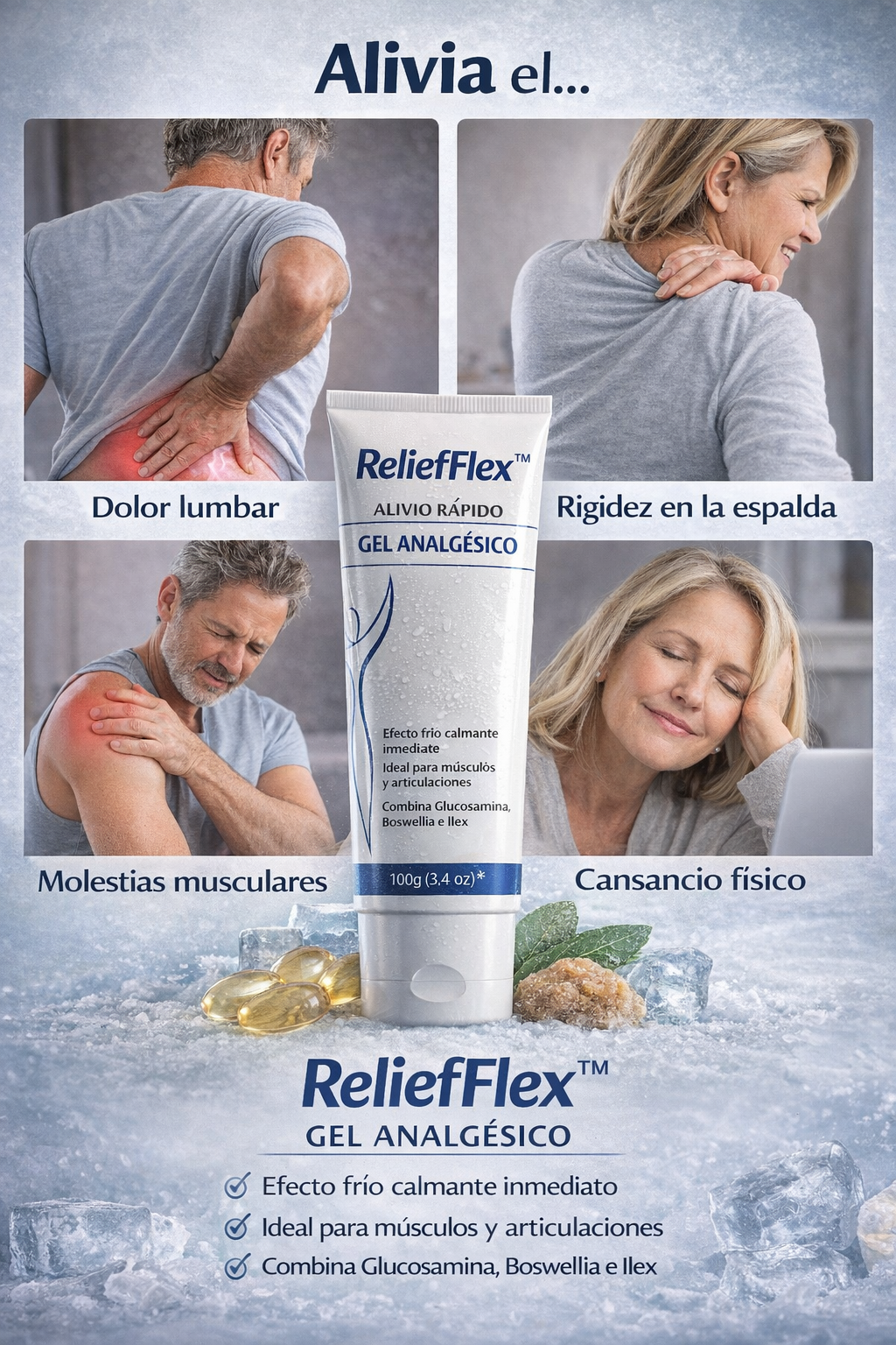 Kit 2 en 1 Gel ReliefFlex™ – Analgésico de Acción Rápida para Dolor Lumbar, Muscular y Articular  + 🎁 Manual de 15 Ejercicios de Movilidad + Envío Gratis