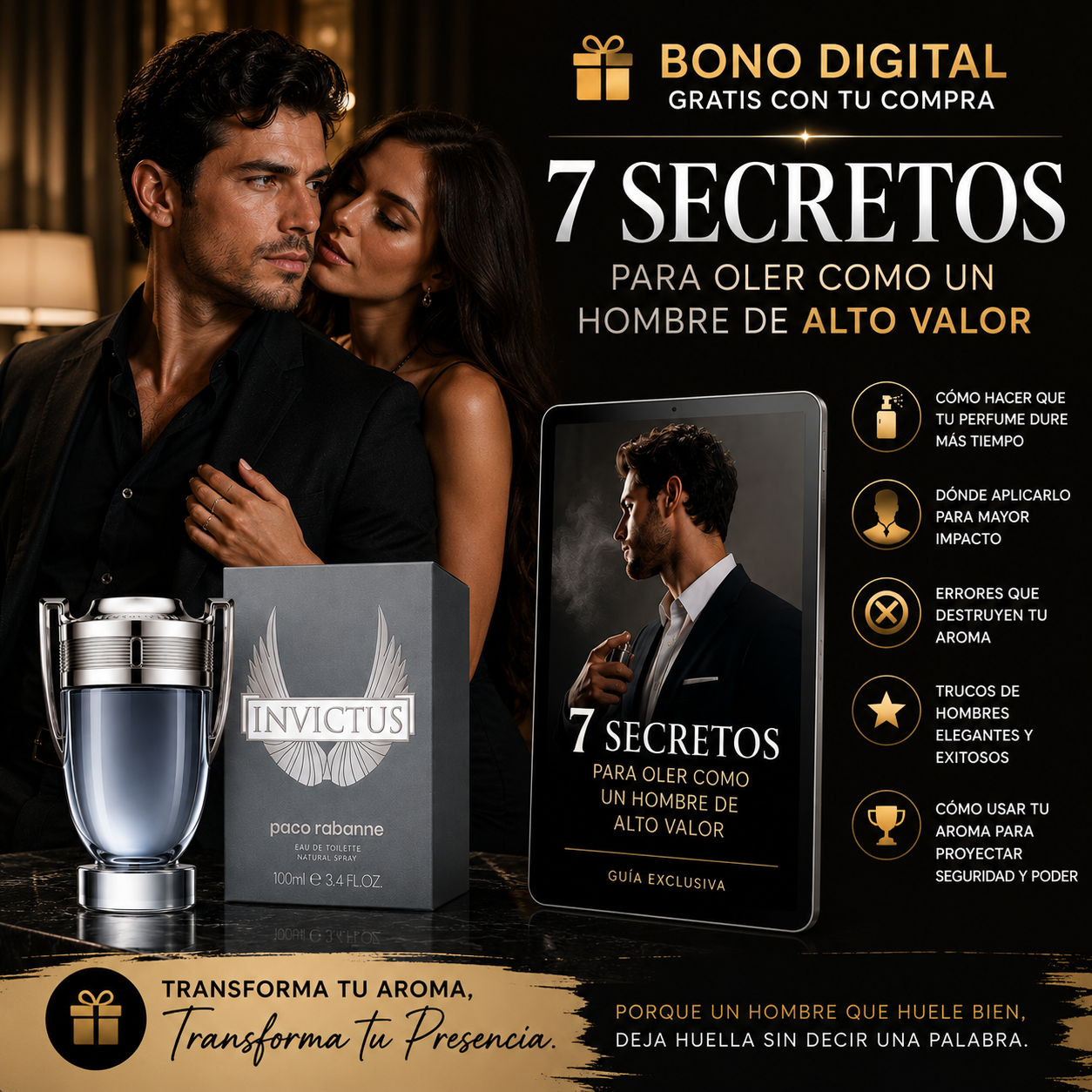 Invictus EDT 100ml – La Fragancia Masculina, Fresca y Adictiva | Presencia, Seguridad y Atracción + 🎁 Guía “7 Secretos para Oler como un Hombre de Alto Valor” + Envío Gratis