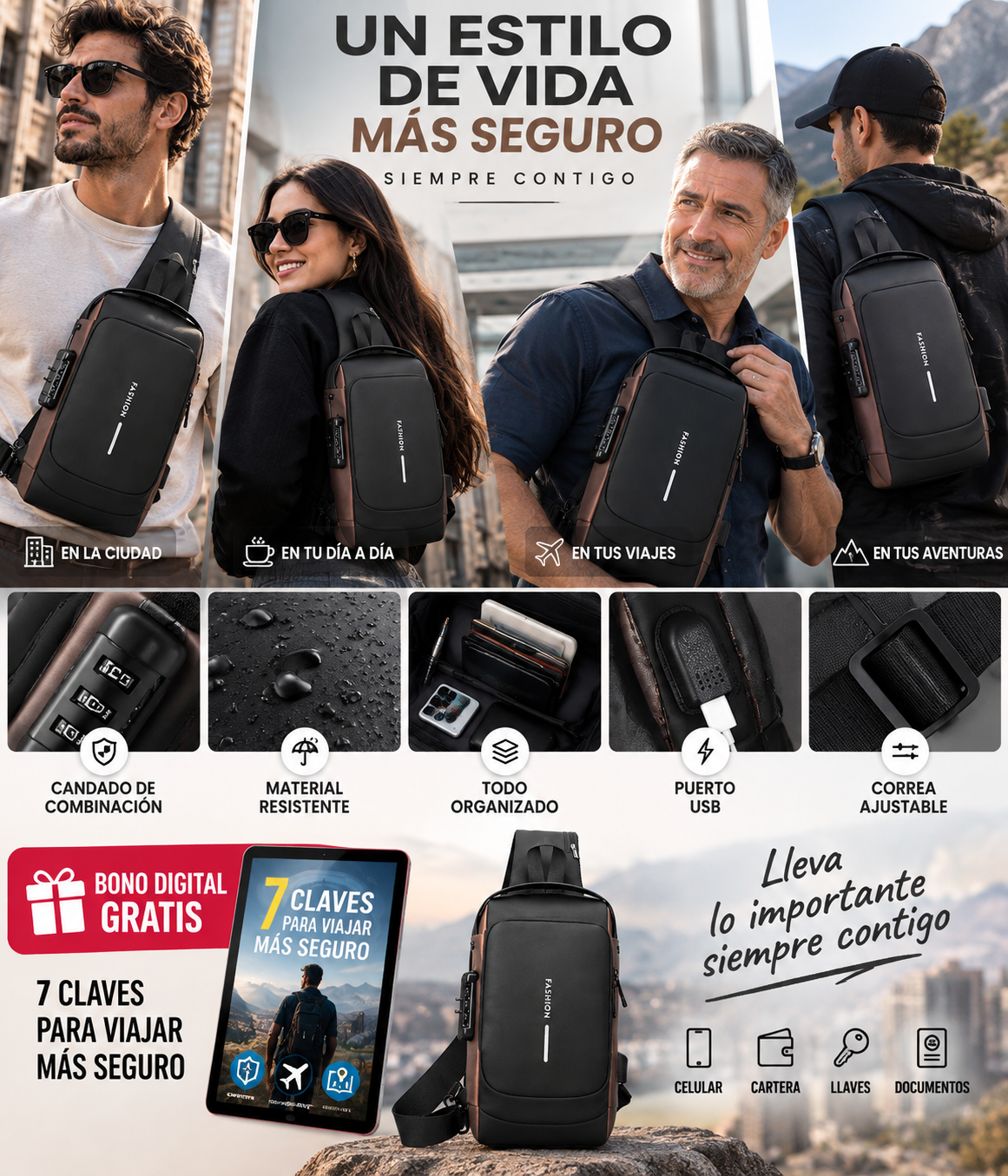 Bolsa Pechera Antirrobo | Protege y Lleva tus Cosas Siempre Contigo + 🎁 Guía “7 Claves para Viajar Más Seguro” + Envío Gratis