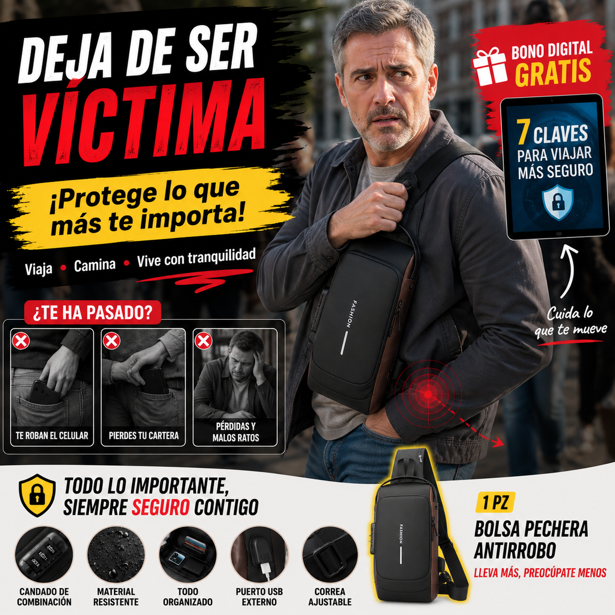 Bolsa Pechera Antirrobo | Protege y Lleva tus Cosas Siempre Contigo + 🎁 Guía “7 Claves para Viajar Más Seguro” + Envío Gratis