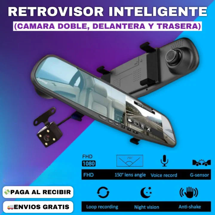 Retrovisor MiraPlus® Camara HD Delantera y Trasera 📹🚗 Protege tu auto de Montachoques y Mentirosos